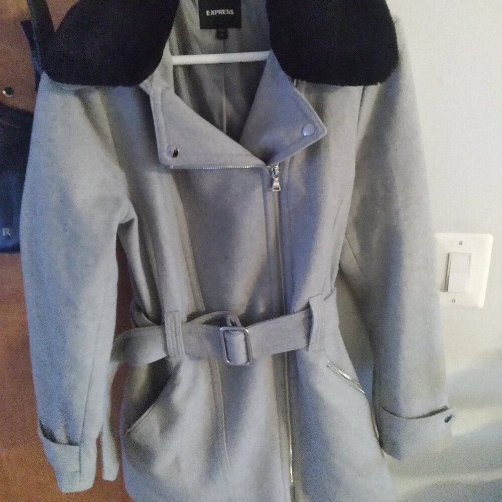 Express wool blend gray coat fur collar